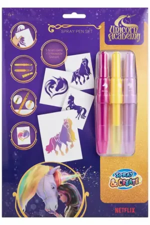 Unicorn Academy 3 Blaaspennen met Herbruikbare Sjablonen Laatste Kans