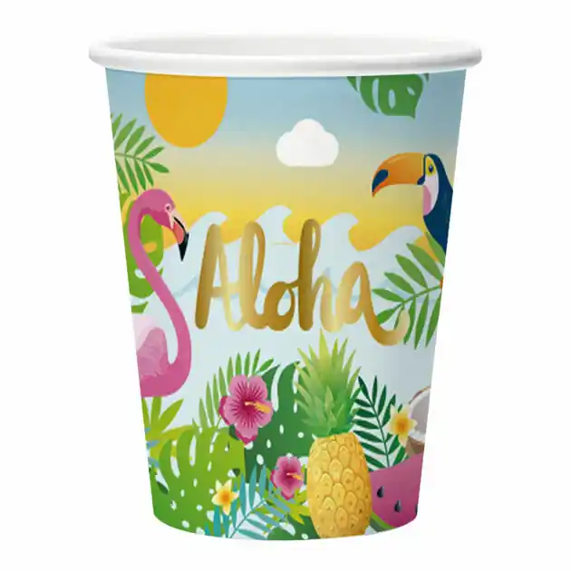 Bestel Nu Papieren Bekers 210ml Aloha - 8st.