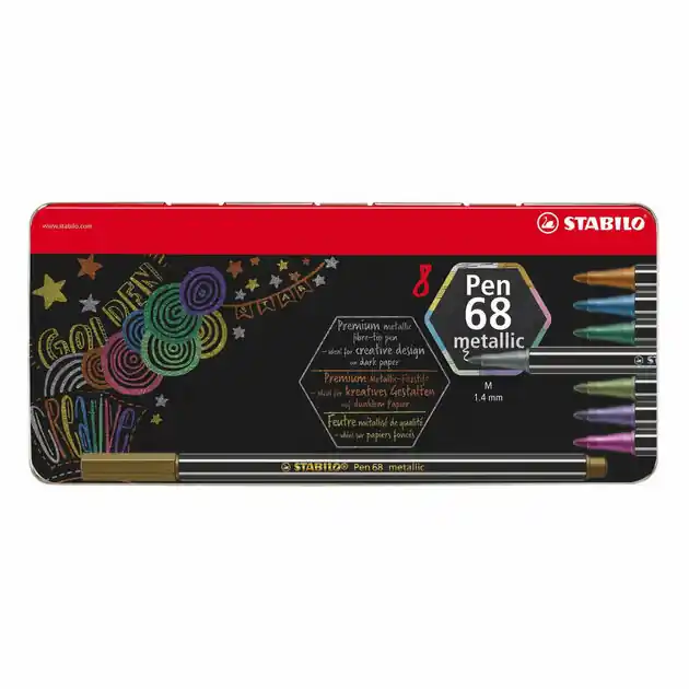 Gecertificeerd STABILO Pen 68 metallic Viltstiften in Metalen Doos - 8dlg.