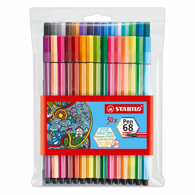 STABILO Pen 68 Viltstiften - 24dlg. + 6 Neonkleuren Hoge Kwaliteit