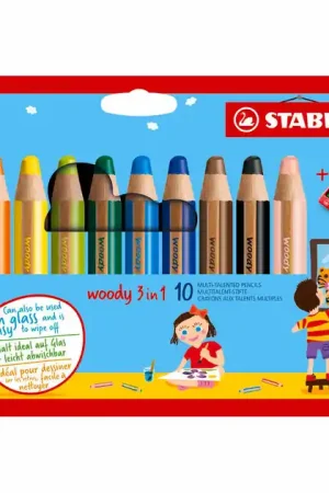Finale Uitverkoop STABILO woody 3in1 Multitalent Potloden - 10dlg. met Puntenslijper