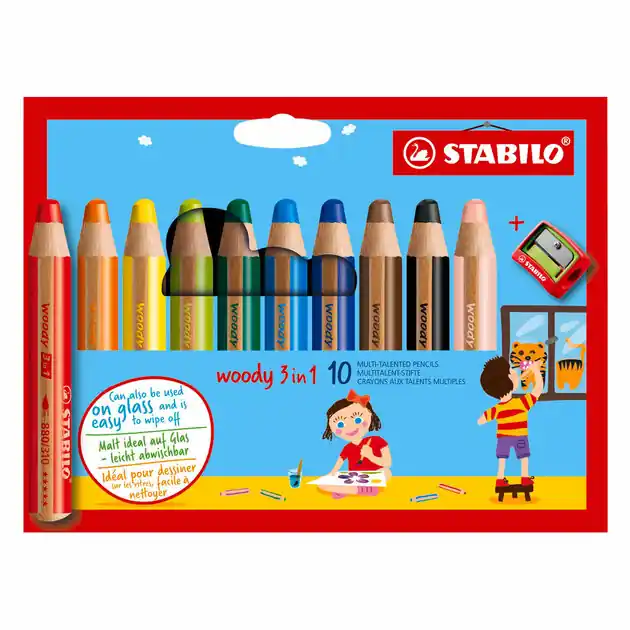 Finale Uitverkoop STABILO woody 3in1 Multitalent Potloden - 10dlg. met Puntenslijper