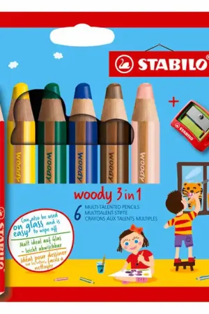 STABILO woody 3in1 Multitalent Potloden - 6dlg. met Puntenslijper Flitsaanbieding