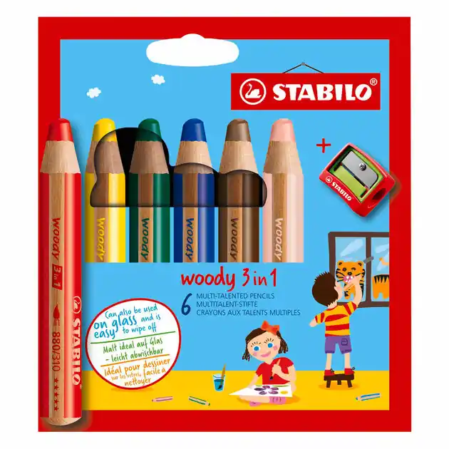 STABILO woody 3in1 Multitalent Potloden - 6dlg. met Puntenslijper Flitsaanbieding