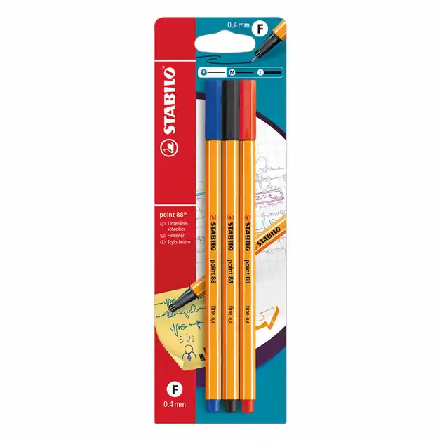 STABILO point 88 Fineliners Blauw Rood Zwart - 3dlg. Goedkoop
