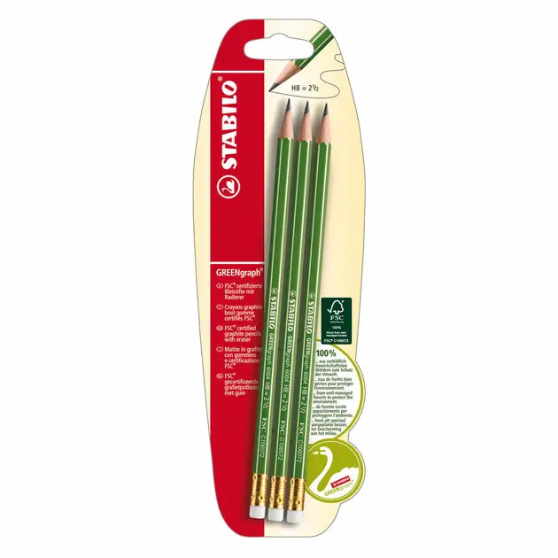 Bestel Nu STABILO GREENgraph HB Grafietpotloden - 3dlg. met Gum