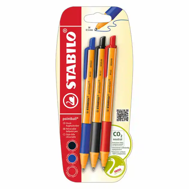STABILO pointball Balpennen Blauw Zwart Rood - 3dlg. Premium