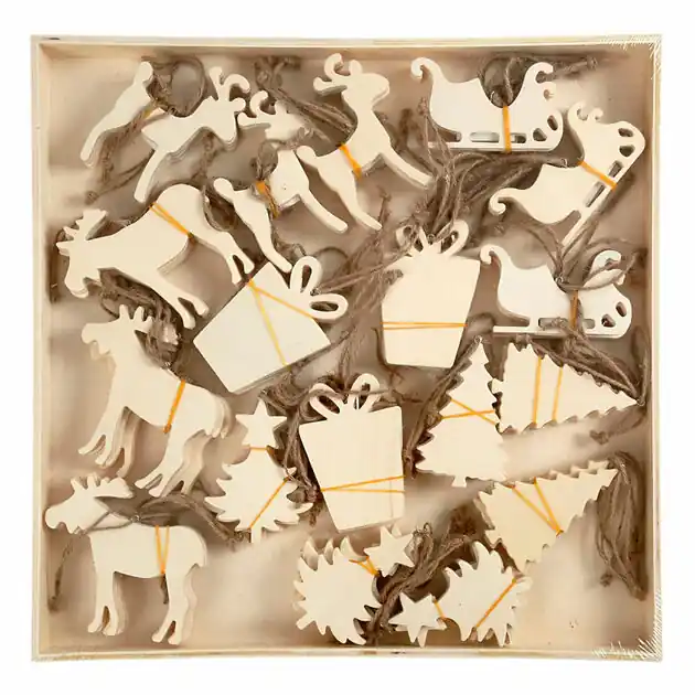 Snelle Levering Houten Ornamenten Kerst Thema, 90st.