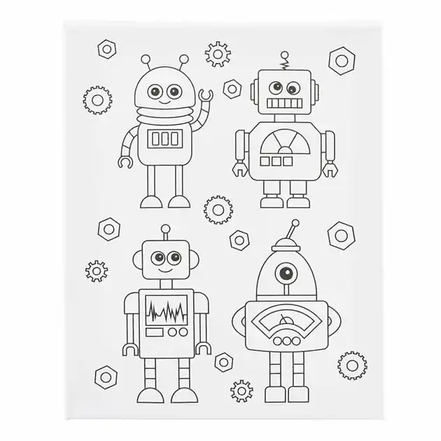 Gratis Retour Schildercanvas met Print Robots - 24x30cm
