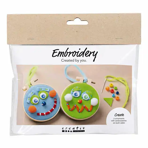 Seizoensaanbieding Mini Hobbyset Gezichtjes Borduren Blauw en Groen