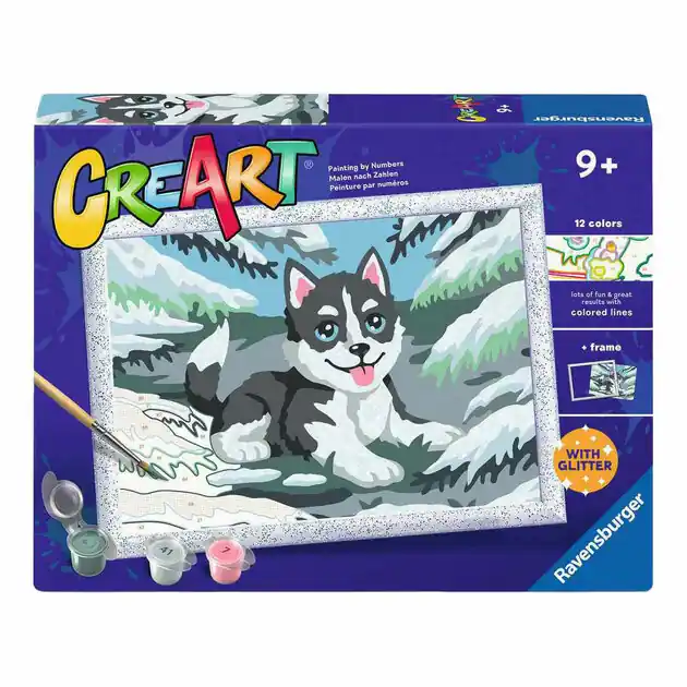 Premium Ravensburger CreArt Schilderen op Nummer - Ondeugende Husky