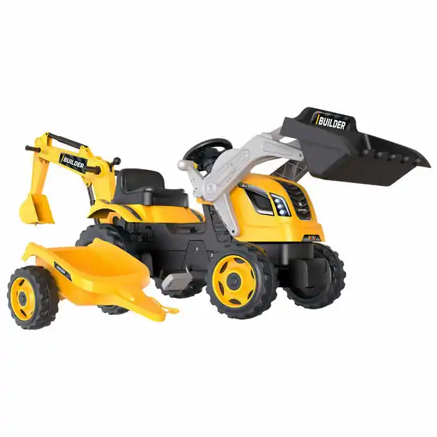 Smoby Builder Max Graafmachine Traptractor met Trailer Geel Korting