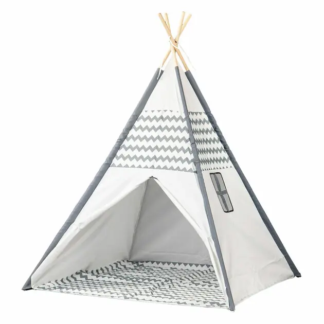 Flitsaanbieding Tipi met Houten Stokken en Vloerkleed - 120x120x150cm