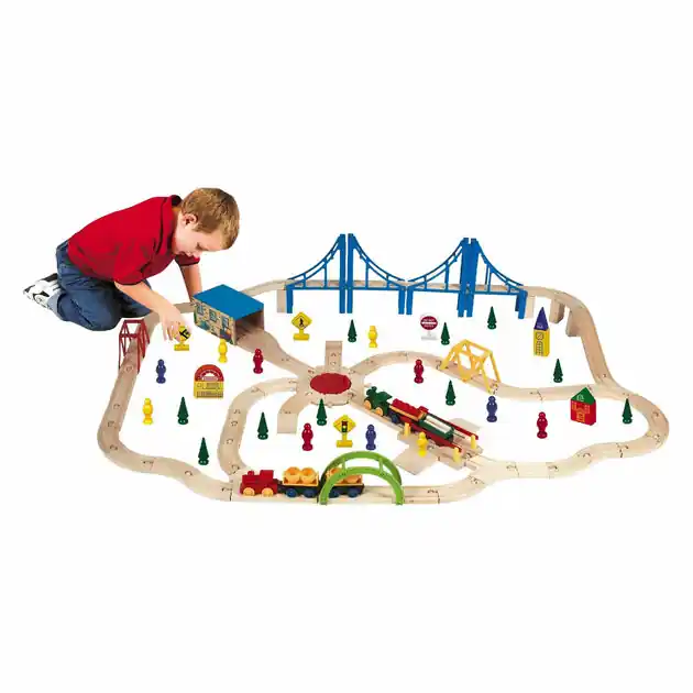 Uitverkoop Super Houten Treinset in Opbergbox - 100dlg.