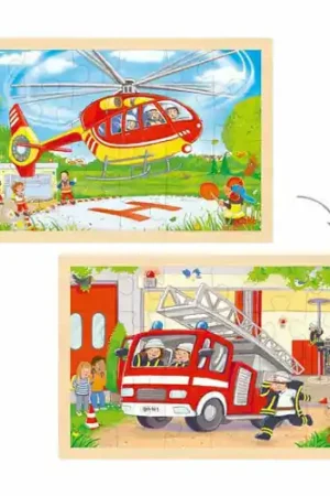 Koopje Goki Houten Legpuzzel - Heli en Brandweerwagen - 24st.