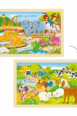 Goki Houten Legpuzzel - Boerderij en Dierentuin - 24st. Gratis Retour