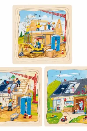 Goki Houten 3-Lagen Puzzel - Huis Bouwen - 35st. Meest Verkocht
