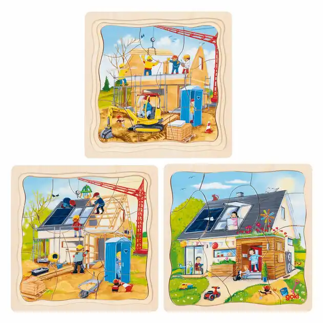 Goki Houten 3-Lagen Puzzel - Huis Bouwen - 35st. Meest Verkocht