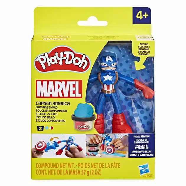 Play-Doh Marvel Captain America Stempel Schild - 2 Kleipotjes Dagaanbieding