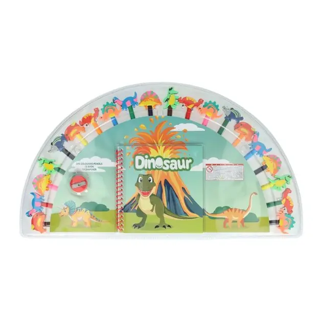 Set van 20 Kleurpotloden met Gum, Puntenslijper, Boekje - Dinosaurus Voordeelprijs