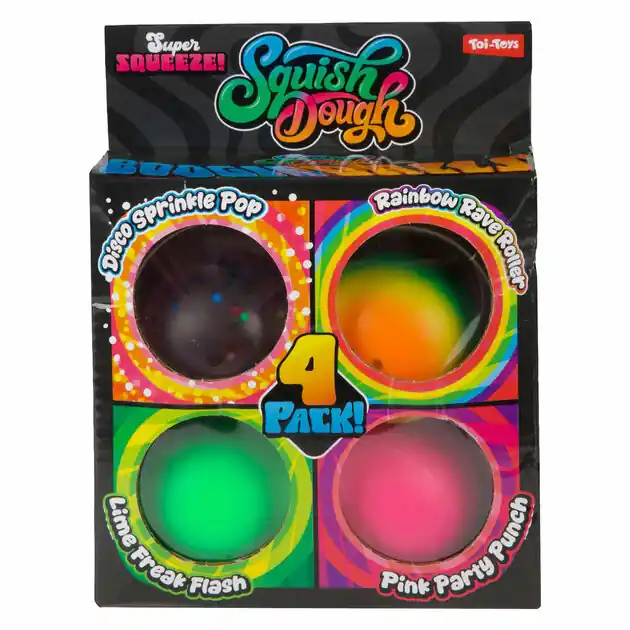Squishdough Set knijpballen Glitter Neon 5cm, 4-pack Fabrieksprijs