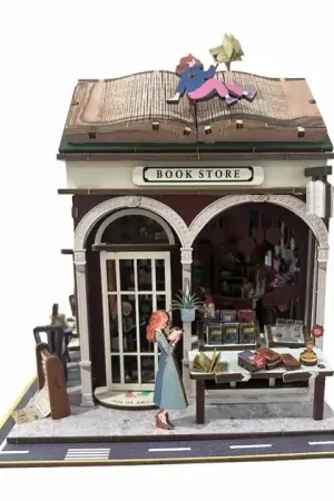 Woodworks Houten Bouwpakket Book Store met Licht - 161dlg. Lage Kosten