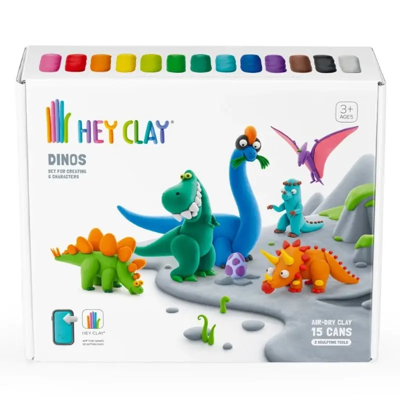 Hey Clay interactieve boetseerkleiset - 6 dino's (15 potjes) Beperkte Voorraad