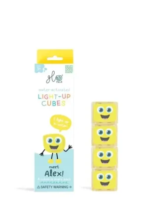 Glo Pals - sensorische lichtgevende blokjes voor in bad of sensorisch spel - Alex - 4 stuks Laatste Kans