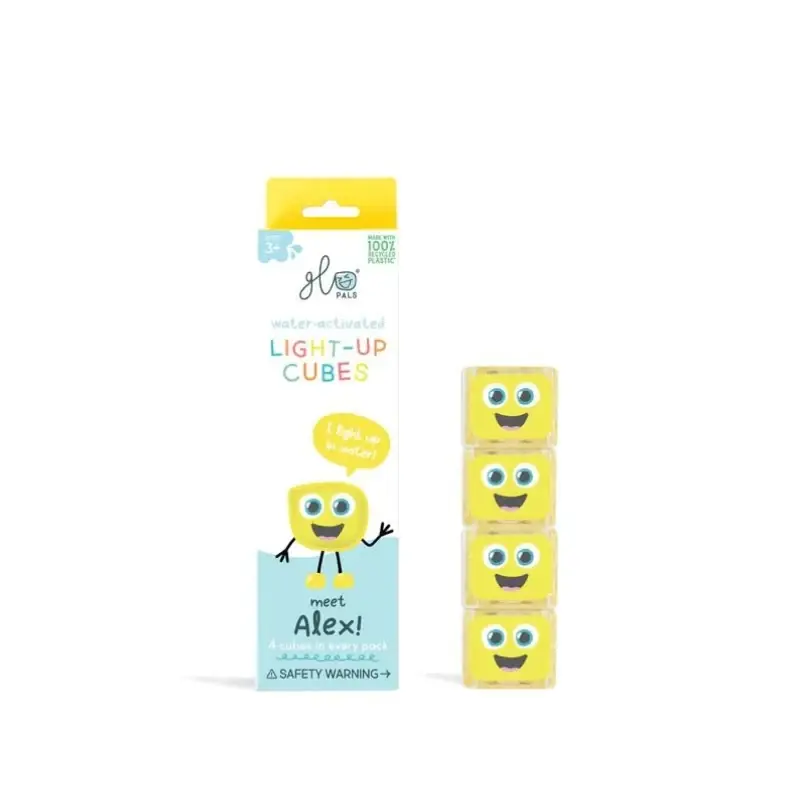 Glo Pals - sensorische lichtgevende blokjes voor in bad of sensorisch spel - Alex - 4 stuks Laatste Kans