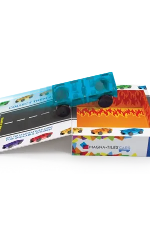 Magna Tiles - 2 stuks Cars Blauw/Oranje Auto's Clear Colors - Constructiespeelgoed Lage Prijs