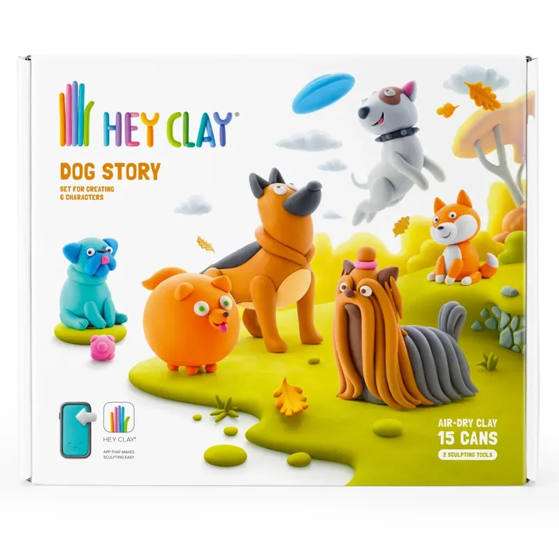 Hey Clay - Dog Story (15 potjes) - interactieve boetseerkleiset Exclusieve Aanbieding