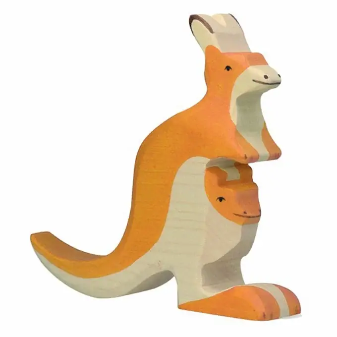 Holztiger - Houten Dieren - Kangoeroe met baby 15 cm Must-Have