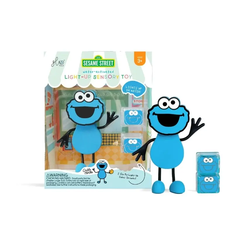 Lage Kosten Glo Pals - sensorische lichtgevende blokjes voor in bad of sensorisch spel - Sesamstraat Cookie Monster - 2 stuks incl. speelvriendje