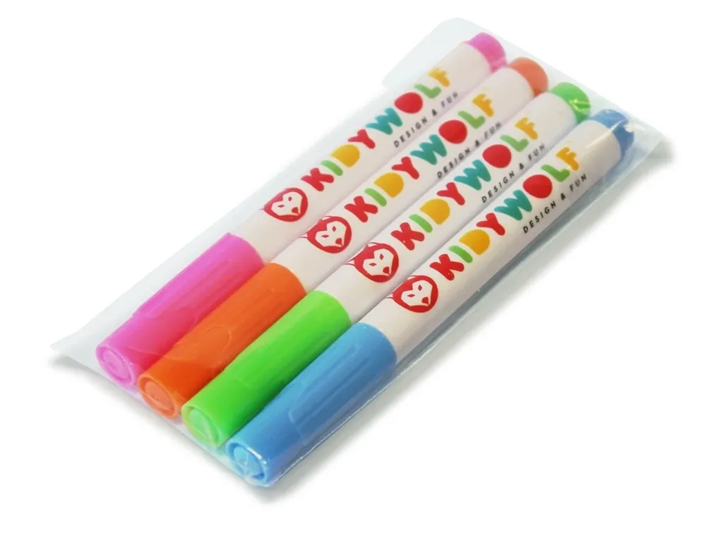 Kidywolf - Kidydraw-pro 4 neon fluorescerende stiften RGBO Beperkt Aanbod