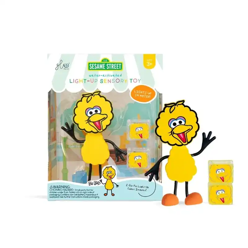 Hete Deal Glo Pals - sensorische lichtgevende blokjes voor in bad of sensorisch spel - Sesamstraat Big Bird - 2 stuks incl. speelvriendje