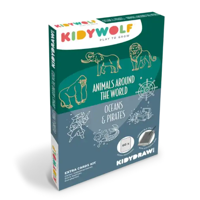 Kidywolf - Kidydraw-mini refill navulling - 60 kaarten animals around the world & oceans and pirates Lage Prijs