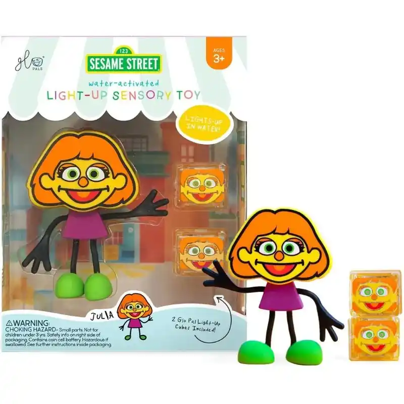Glo Pals - sensorische lichtgevende blokjes voor in bad of sensorisch spel - Sesamstraat Julia - 2 stuks incl. speelvriendje Seizoensaanbieding