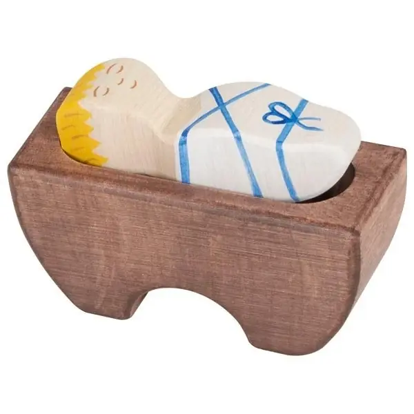 Nieuw Holztiger - Houten Jezus in Kribbe Blauw