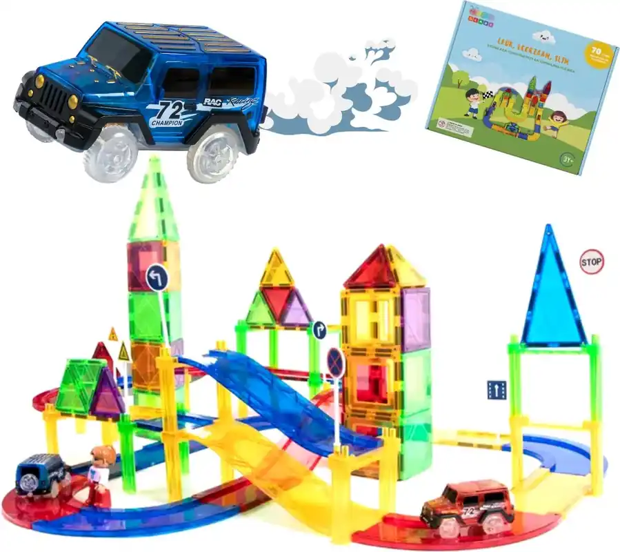 Gladi Tiles - 70 stuks racebaan - Magnetic Tiles - Magnetisch Speelgoed Alleen Vandaag
