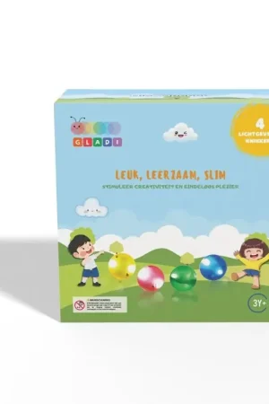 Bestel Nu Gladi Tiles - 4 lichtgevende ballen voor knikkerbaan - Magnetic Tiles - Magnetisch Speelgoed