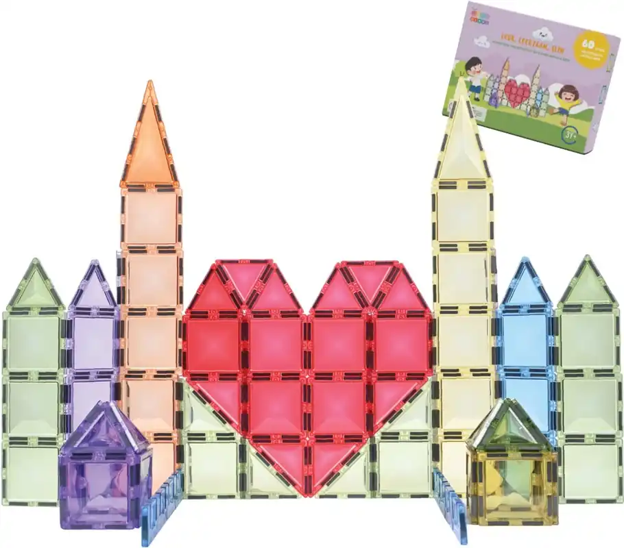 Express Levering Gladi Tiles - 60 stuks Pastel - Magnetic Tiles - Magnetisch Speelgoed