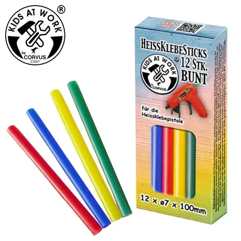 Gecertificeerd Kids At Work - Lijmsticks in 4 kleuren 7mm 12 Stk.