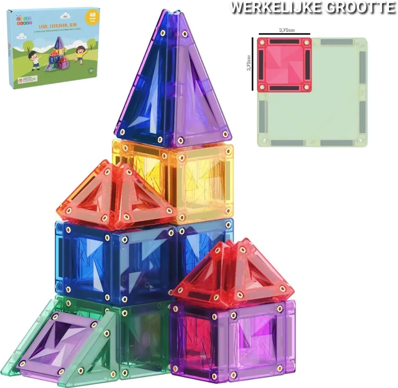 Gladi Tiles - 40 micro tegels - Magnetic Tiles - Magnetisch Speelgoed Direct Verzonden