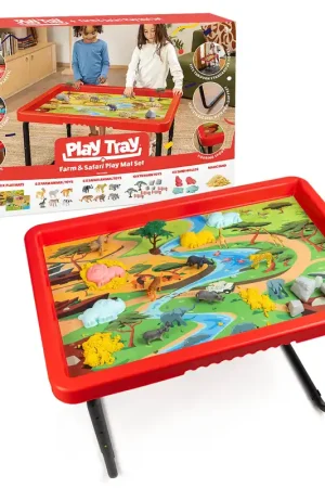 Speciale Aanbieding Toyrific - SET PlayTray (95cm) rood + onderstel + speelmat Farm & Safari