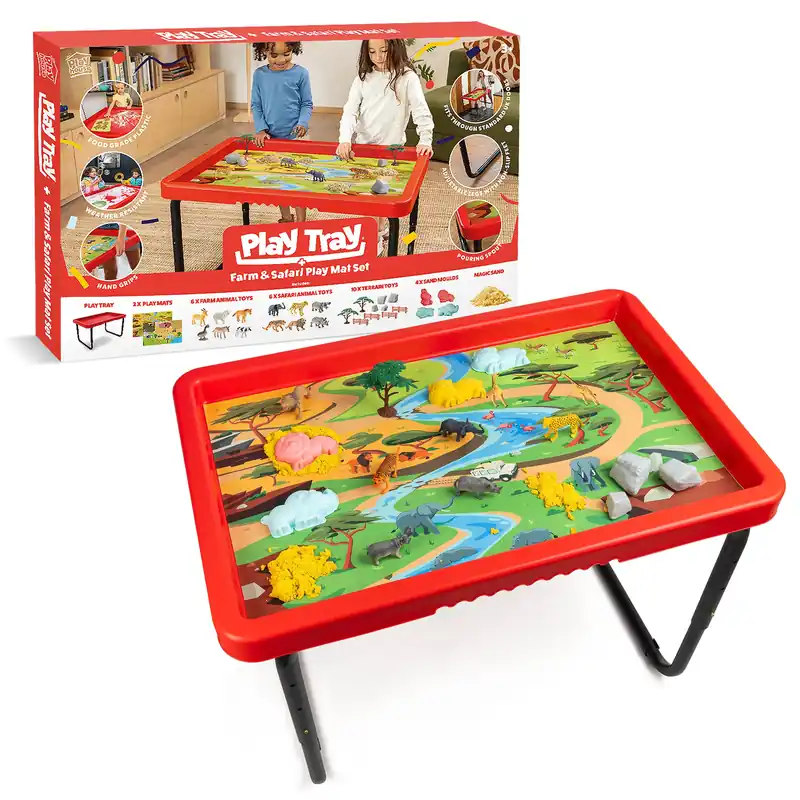 Speciale Aanbieding Toyrific - SET PlayTray (95cm) rood + onderstel + speelmat Farm & Safari