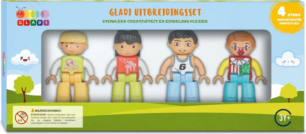 Flitsaanbieding Gladi Tiles - 4 magnetische poppetjes - Magnetic Tiles - Magnetisch Speelgoed