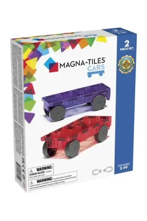 Exclusieve Aanbieding Magna Tiles - 2 stuks Cars Rood/Paars Auto's Clear Colors - Constructiespeelgoed