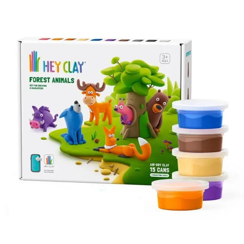 Hey Clay - interactieve boetseerkleiset - 6 Bosdieren (15 potjes) Direct Verzonden