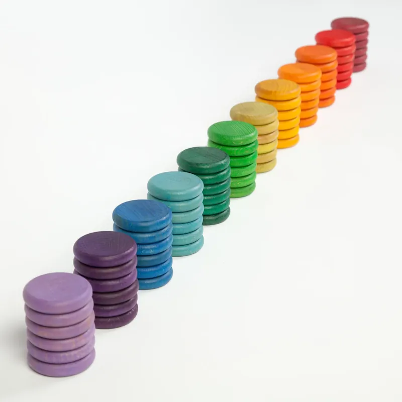 Gereduceerde Prijs Grapat - 72 houten munten in 12 kleuren regenboog - Grapat