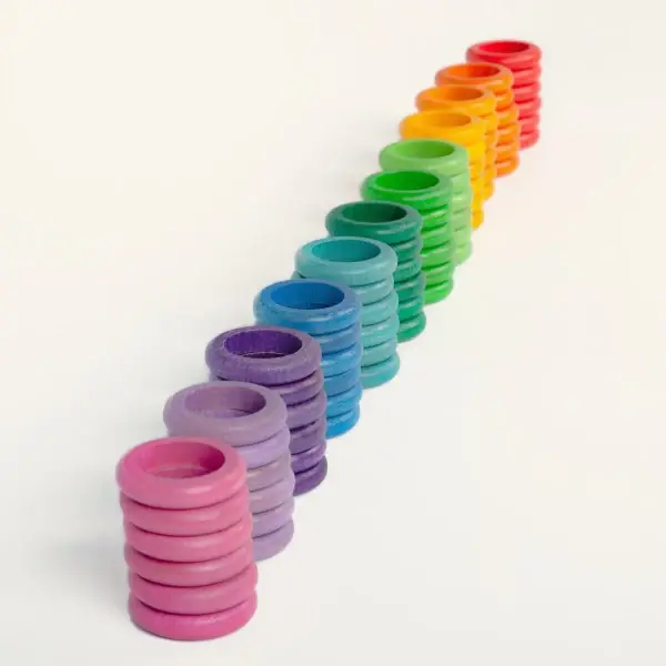 Finale Uitverkoop Grapat - 72 houten ringen in 12 kleuren regenboog - Grapat